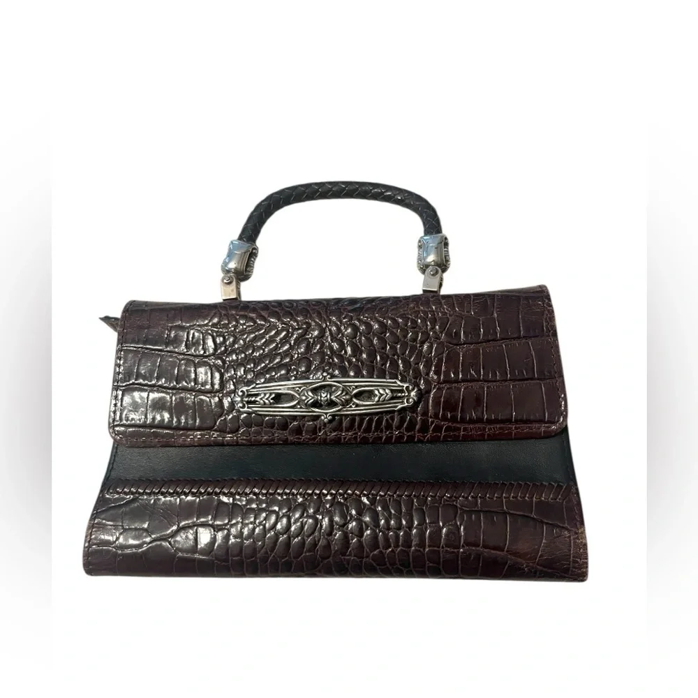 Brighton purse crossbody wallet braided handle brown black leather silver